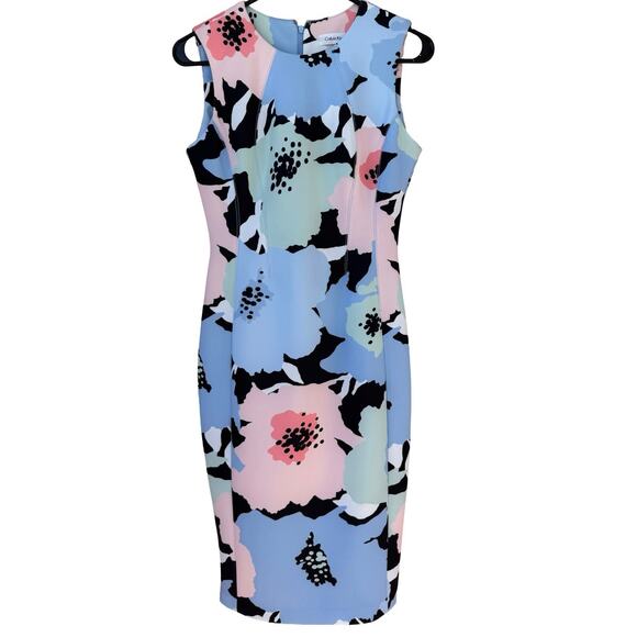 Calvin Klein Floral Sheath Dress - Women’s Size 4, Blue Multi, Sleeveless - Picture 1 of 6